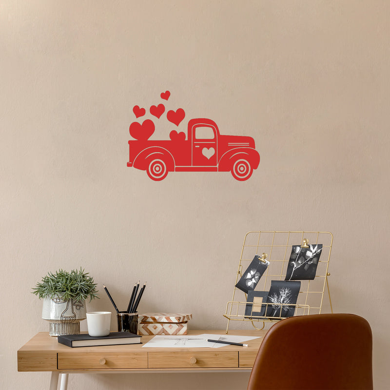 Vinyl Wall Art Decal - Valentines Truck Hearts -17" x 25" - Modern Fun Inspirational Lovely Valentine's Design Sticker For Home Couples Bedroom Living Room Office School Coffee Shop Decor 3