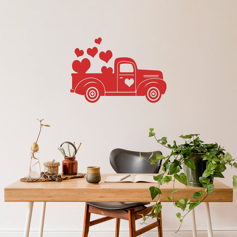 Vinyl Wall Art Decal - Valentines Truck Hearts -17" x 25" - Modern Fun Inspirational Lovely Valentine's Design Sticker For Home Couples Bedroom Living Room Office School Coffee Shop Decor 2