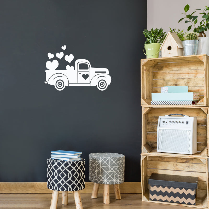 Vinyl Wall Art Decal - Valentines Truck Hearts -17" x 25" - Modern Fun Inspirational Lovely Valentine's Design Sticker For Home Couples Bedroom Living Room Office School Coffee Shop Decor 3