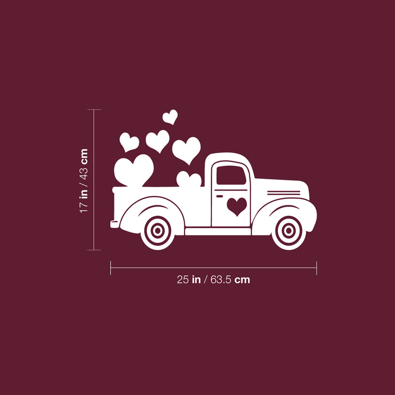 Vinyl Wall Art Decal - Valentines Truck Hearts -17" x 25" - Modern Fun Inspirational Lovely Valentine's Design Sticker For Home Couples Bedroom Living Room Office School Coffee Shop Decor 4