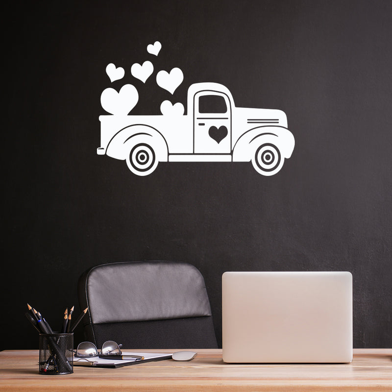 Vinyl Wall Art Decal - Valentines Truck Hearts -17" x 25" - Modern Fun Inspirational Lovely Valentine's Design Sticker For Home Couples Bedroom Living Room Office School Coffee Shop Decor 2