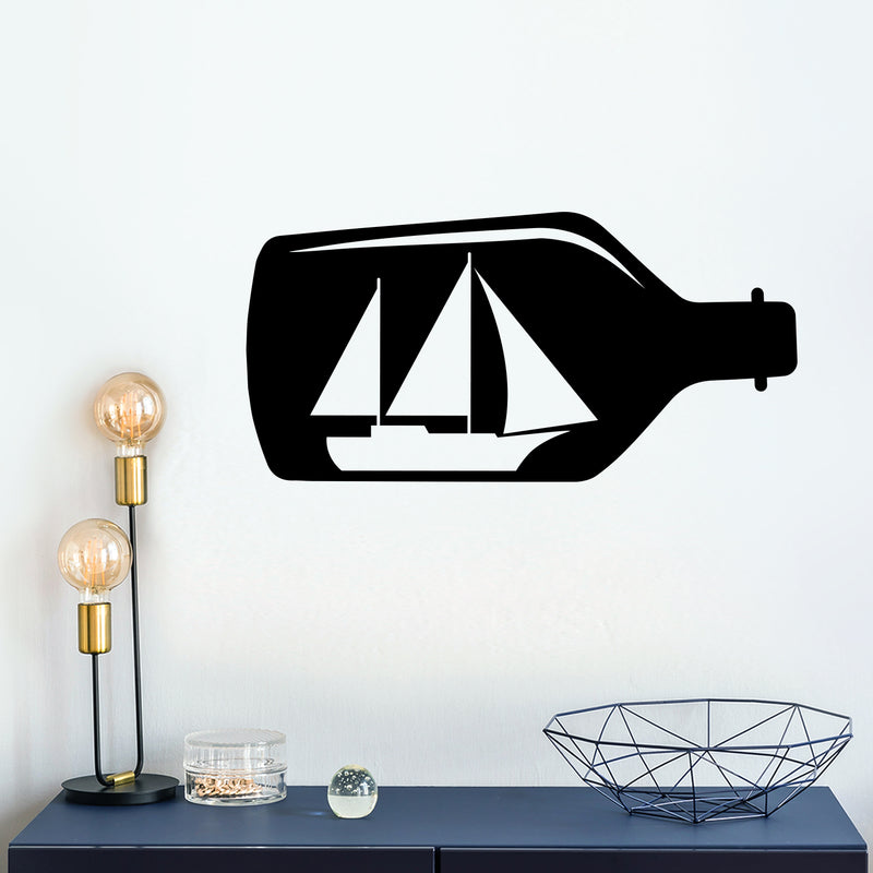 Vinyl Wall Art Decal - Boat In A Bottle - 7" x 14" - Trendy Fun Minimalist Design Quote Sticker For Home Bedroom Closet Living Room School Classroom Office Coffee Shop Decor 2