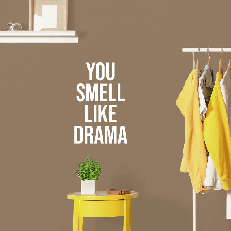 Vinyl Wall Art Decal - You Smell Like Drama - 25" x 16" - Trendy Funny Sarcastic Adult Girls Joke Quote Sticker For Home Bedroom Closet Office Boutique Beauty Saloon Storefront Humor Decor 2