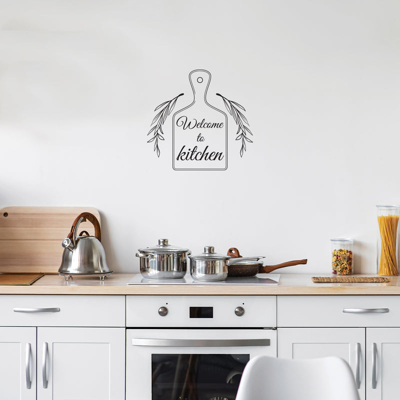 Vinyl Wall Art Decal - Welcome To Kitchen - 16. - Modern Inspirational Cutting Board Leaf Shape Sticker For Home Bedroom Family Room Dining Room Restaurant Decor 3