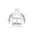 Vinyl Wall Art Decal - Welcome To Kitchen - 16. - Modern Inspirational Cutting Board Leaf Shape Sticker For Home Bedroom Family Room Dining Room Restaurant Decor 1