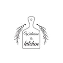 Vinyl Wall Art Decal - Welcome To Kitchen - 16.5" x 17.5" - Modern Inspirational Cutting Board Leaf Shape Sticker For Home Bedroom Family Room Dining Room Restaurant Decor 1