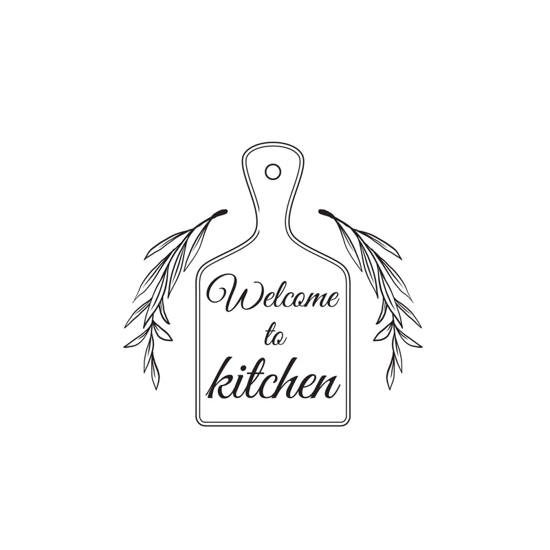 Vinyl Wall Art Decal - Welcome To Kitchen - 16. - Modern Inspirational Cutting Board Leaf Shape Sticker For Home Bedroom Family Room Dining Room Restaurant Decor 1