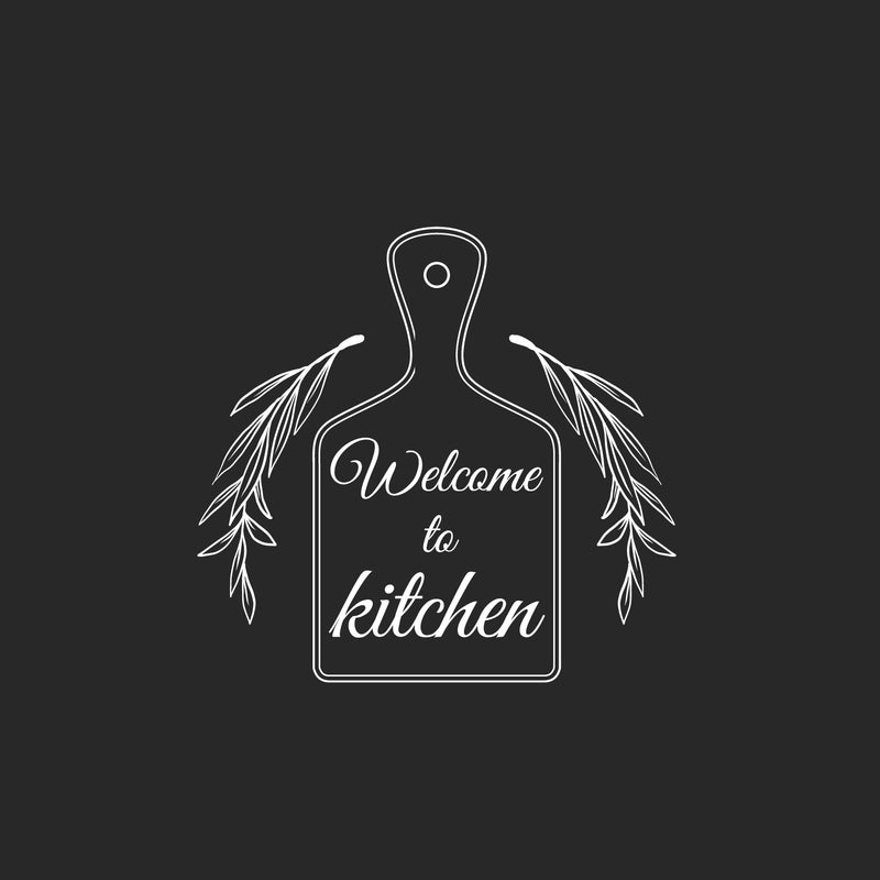 Vinyl Wall Art Decal - Welcome To Kitchen - 16.5" x 17.5" - Modern Inspirational Cutting Board Leaf Shape Sticker For Home Bedroom Family Room Dining Room Restaurant Decor 1