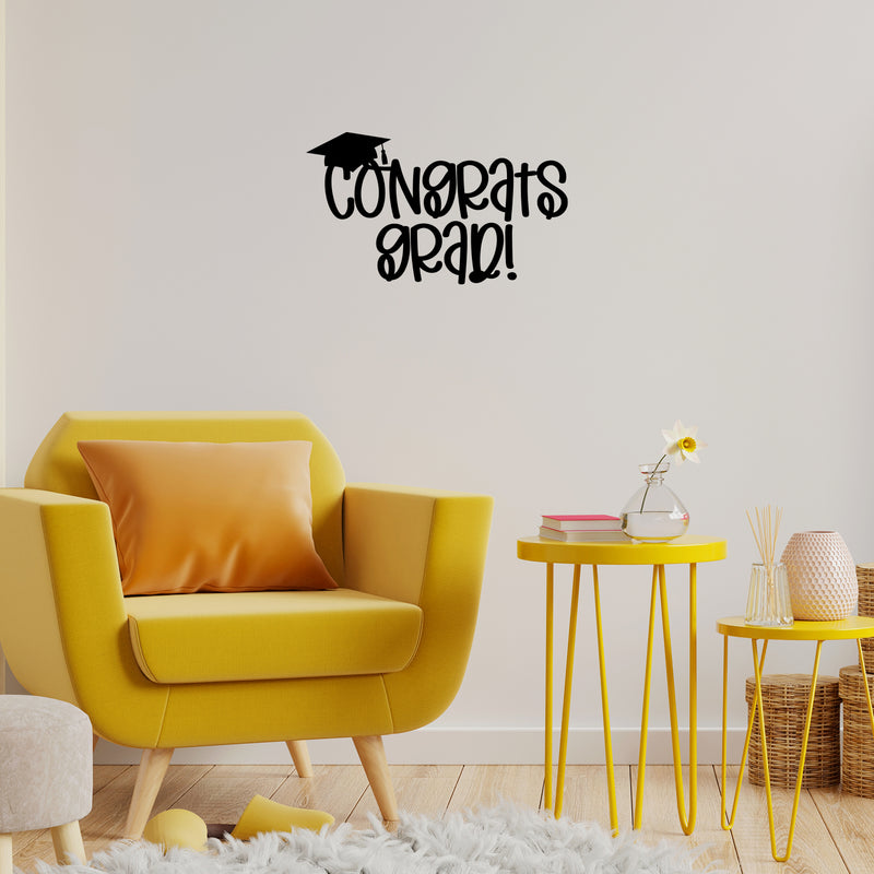 Vinyl Wall Art Decal - Congrats Grad - Modern Inspirational Educational Quote Sticker For Teacher Home School Prom Kids Room Work Office Classroom Decor 3