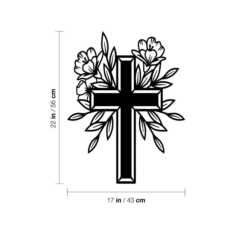 Vinyl Wall Art Decal - Cross With Flowers - Modern Inspirational Spiritual Figure Sticker For Home Office Church Living Room Bedroom Decor 4