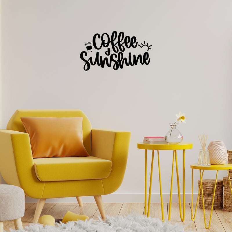 Vinyl Wall Art Decal - Coffee And Sunshine - Trendy Funny Caffeine Lovers Quote Sticker For Home Office Kitchenette Coffee Shop Storefront Decor 3