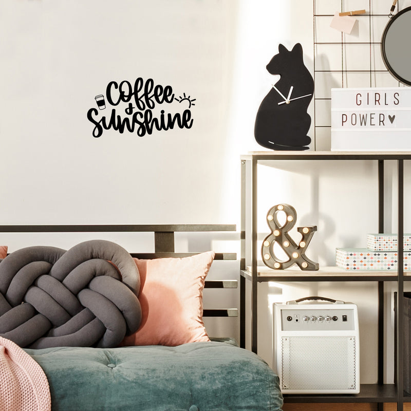 Vinyl Wall Art Decal - Coffee And Sunshine - 17" x 22" - Trendy Funny Caffeine Lovers Quote Sticker For Home Office Kitchenette Coffee Shop Storefront Decor 2