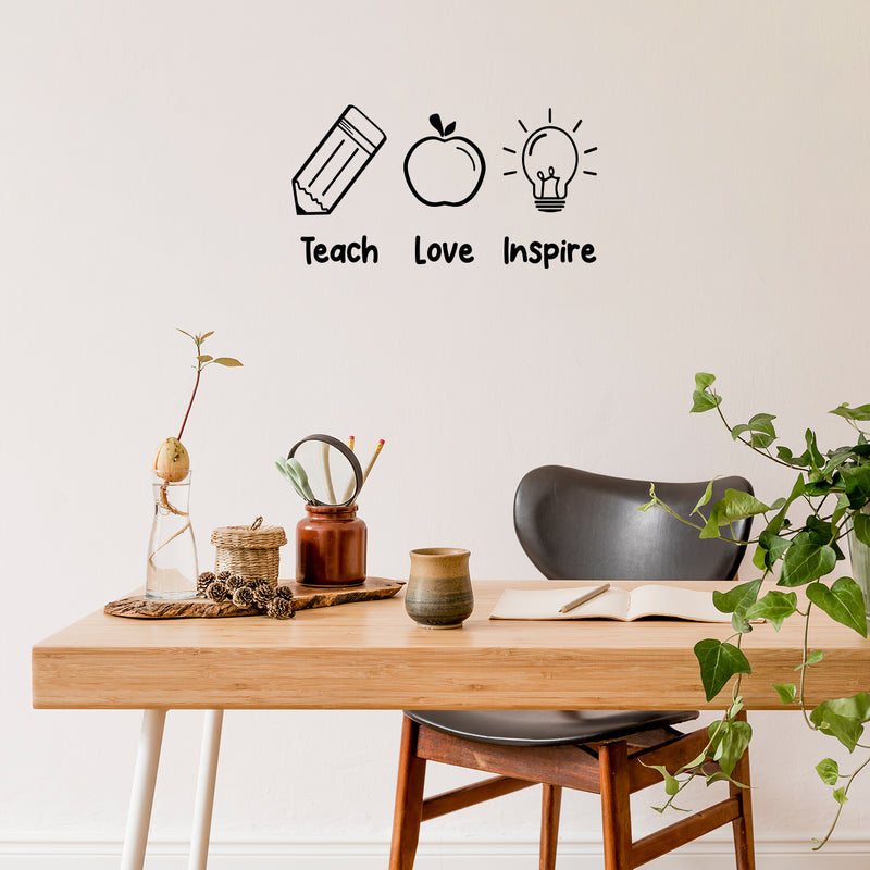 Vinyl Wall Art Decal - Teach Love Inspire - 9" x 17" - Modern Inspirational Educational Quote Sticker For Home School Kids Room Work Office Classroom Decor 2