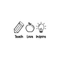 Vinyl Wall Art Decal - Teach Love Inspire - 9" x 17" - Modern Inspirational Educational Quote Sticker For Home School Kids Room Work Office Classroom Decor 1