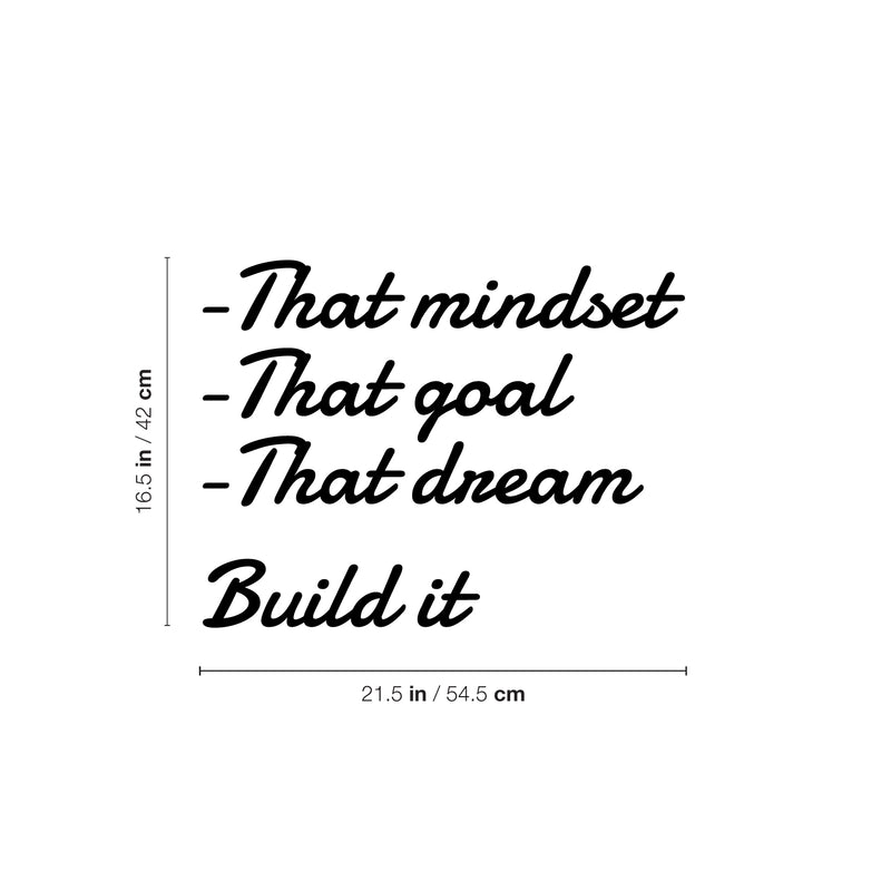 Vinyl Wall Art Decal - That Mindset That Goal Build It - 16.5" x 21.5" - Trendy Motivating Positive Quote Sticker For Home Bedroom School Classroom Office Gym Fitness Lifestyle Decor 4