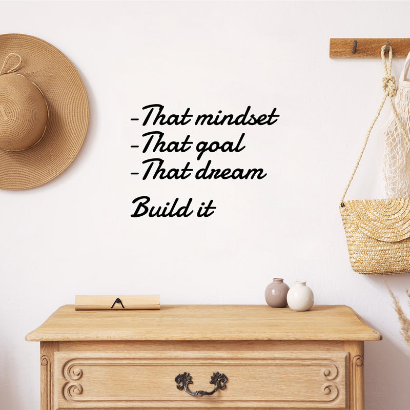 Vinyl Wall Art Decal - That Mindset That Goal Build It - 16.5" x 21.5" - Trendy Motivating Positive Quote Sticker For Home Bedroom School Classroom Office Gym Fitness Lifestyle Decor 2