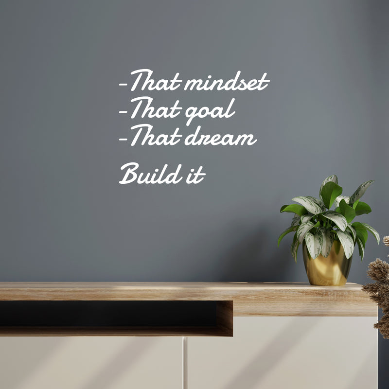 Vinyl Wall Art Decal - That Mindset That Goal Build It - 16.5" x 21.5" - Trendy Motivating Positive Quote Sticker For Home Bedroom School Classroom Office Gym Fitness Lifestyle Decor 2