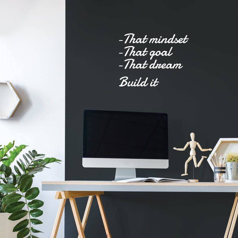 Vinyl Wall Art Decal - That Mindset That Goal Build It - 16.5" x 21.5" - Trendy Motivating Positive Quote Sticker For Home Bedroom School Classroom Office Gym Fitness Lifestyle Decor 3