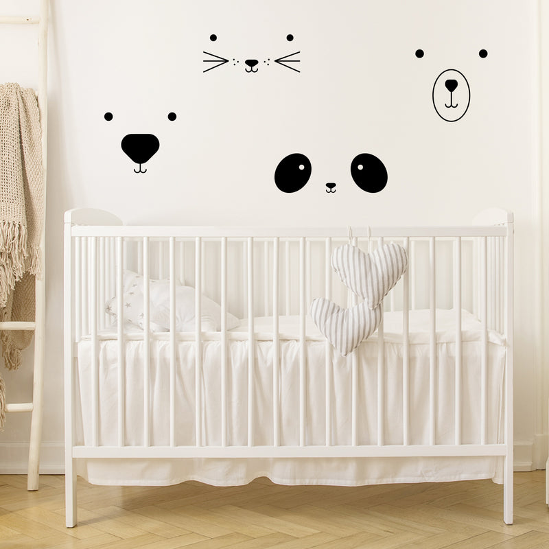 Vinyl Wall Art Decal - Animal Faces - 7" x 40" - Trendy Inspirational Cute Design Sticker For Children Bedroom Home Baby Nursery Daycare Kids Room Decor 3