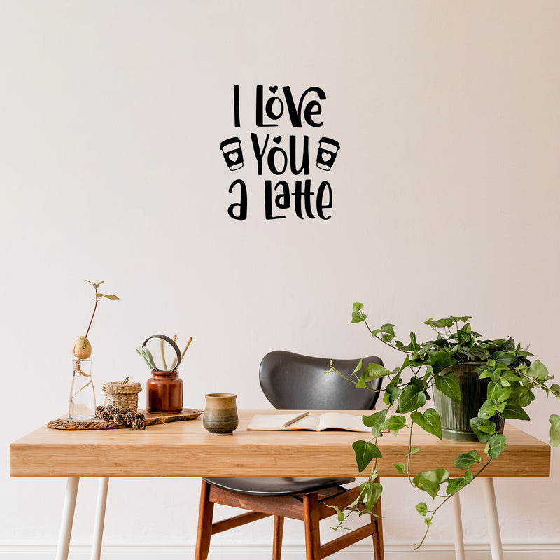Vinyl Wall Art Decal - I Love You A Latte - Modern Inspirational Caffeine Lovers Quote Hearts Design Sticker For Home Office Kitchen Coffee Shop Restaurant Decor 2