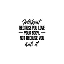 Vinyl Wall Art Decal - Workout Because You Love Your Body Not Because You Hate It - 31" x 30" - Trendy Positive Quote Sticker For Home Office School CrossFit Gym Fitness Lifestyle Decor 1