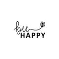 Vinyl Wall Art Decal - Bee Happy - Be Happy Little Bee Shape Modern Cute Inspirational Quote Sticker For Home Office Bedroom Kids room Happiness School Decor 1