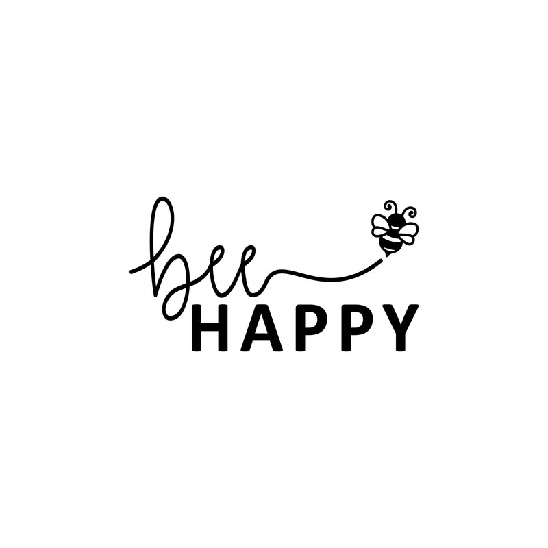 Vinyl Wall Art Decal - Bee Happy - Be Happy Little Bee Shape Modern Cute Inspirational Quote Sticker For Home Office Bedroom Kids room Happiness School Decor 1