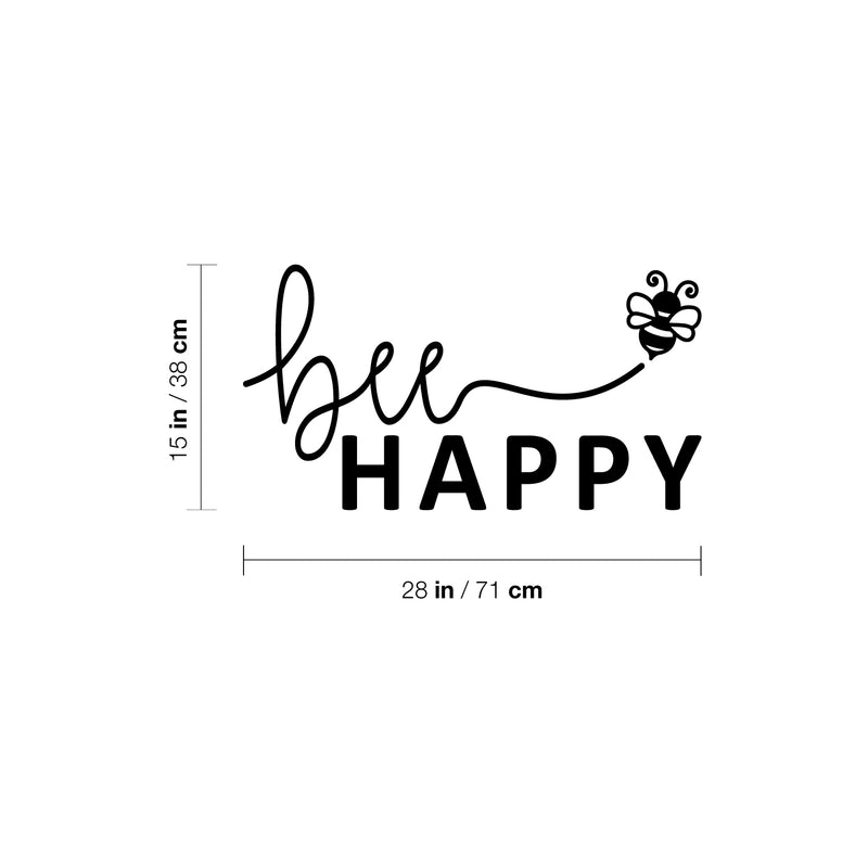 Vinyl Wall Art Decal - Bee Happy - 28" x 15" - Be Happy Little Bee Shape Modern Cute Inspirational Quote Sticker For Home Office Bedroom Kids room School Decor 4