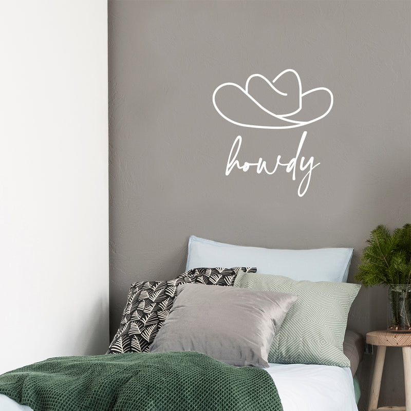 Vinyl Wall Art Decal - Howdy - 12. Trendy Funny Cool Cowboy Hat Design Quote Sticker For Home Kids Room Living Room Playroom Daycare Nursery School Decor 5