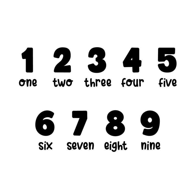 Set Of 9 Vinyl Wall Art Decal - Number Names - From 1.5" x 3.5" Each - Trendy Educational Back to School Design Sticker For Classroom Kids Room Home Kindergarten Preschool Decor 1