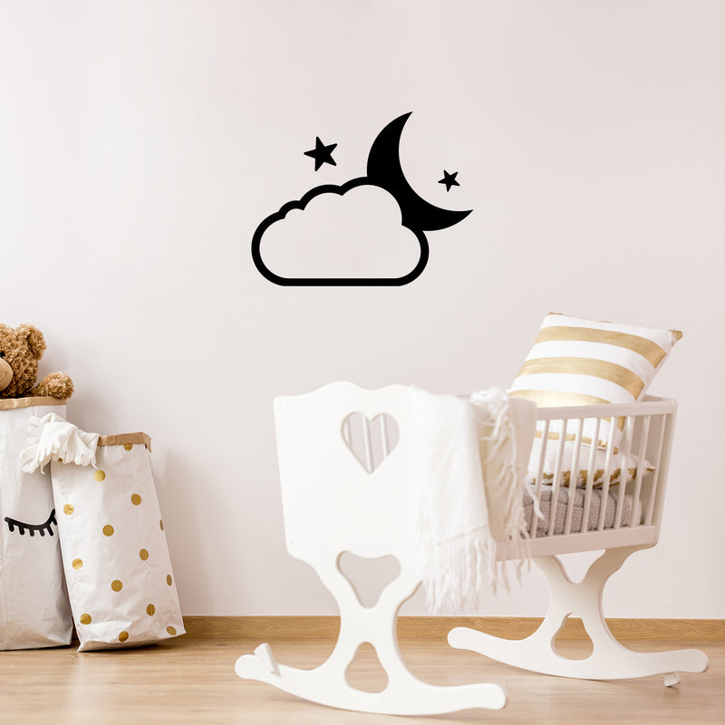 Vinyl Wall Art Decal - Moon Cloud - 21" x 16.5" - Trendy Inspirational Cute Night Design Sticker For Children Bedroom Home Baby Nursery Daycare Stars Kids Room Decor 2