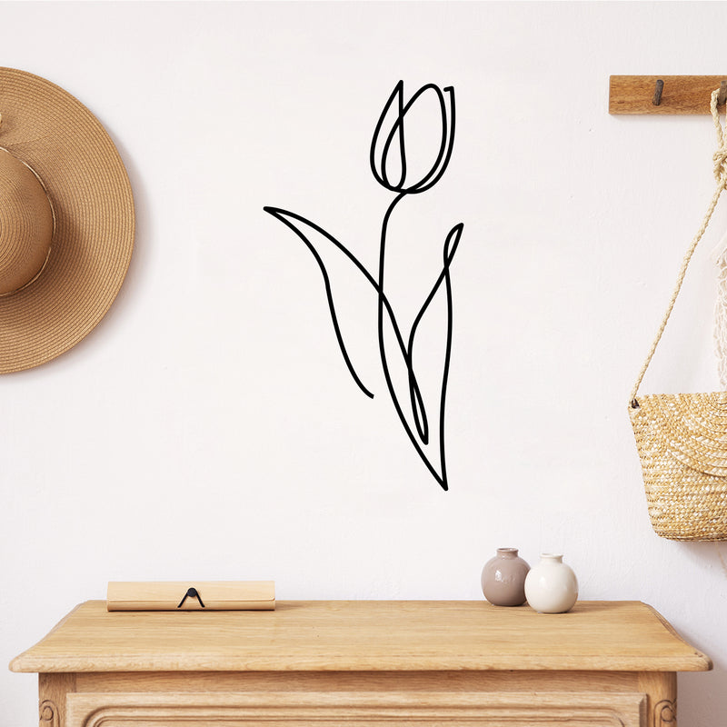 Vinyl Wall Art Decal - One Line Flower - - Simple Tulip Line Design Sticker For Home Bedroom Store Office Living Room Minimal Flowers Decor 2