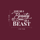 Vinyl Wall Art Decal - Looks Like A Beauty Drinks Like A Beast - 17" x 22" - Trendy Sarcastic Funny Adult Joke Quote Sticker For Kitchen Dining Room Wine Cellar Bar Restaurant Storefront Decor 4