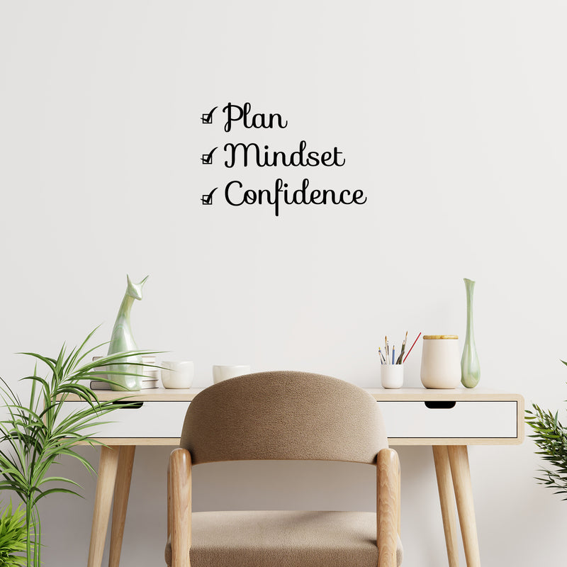 Vinyl Wall Art Decal - Plan Mindset Confidence - Check List Design Motivational Quote Sticker For Home School Bedroom Goals Work Office Living RoomClassroom Decor 2