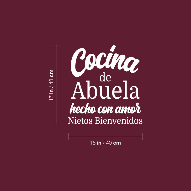 Vinyl Wall Art Decal - Cocina De Abuela Hecho Con Amor / Grandma's Kitchen Made With Love - 16" x 17" - Modern Spanish Quote Sticker For Home Family Latinas Dining Room Decor 4