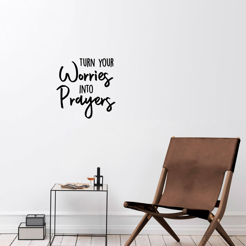 Vinyl Wall Art Decal - Turn Your Worries Into Prayers - 13" x 13" - Inspirational Spiritual Religious Quote Sticker For Home Office Church Living Room Decor 2
