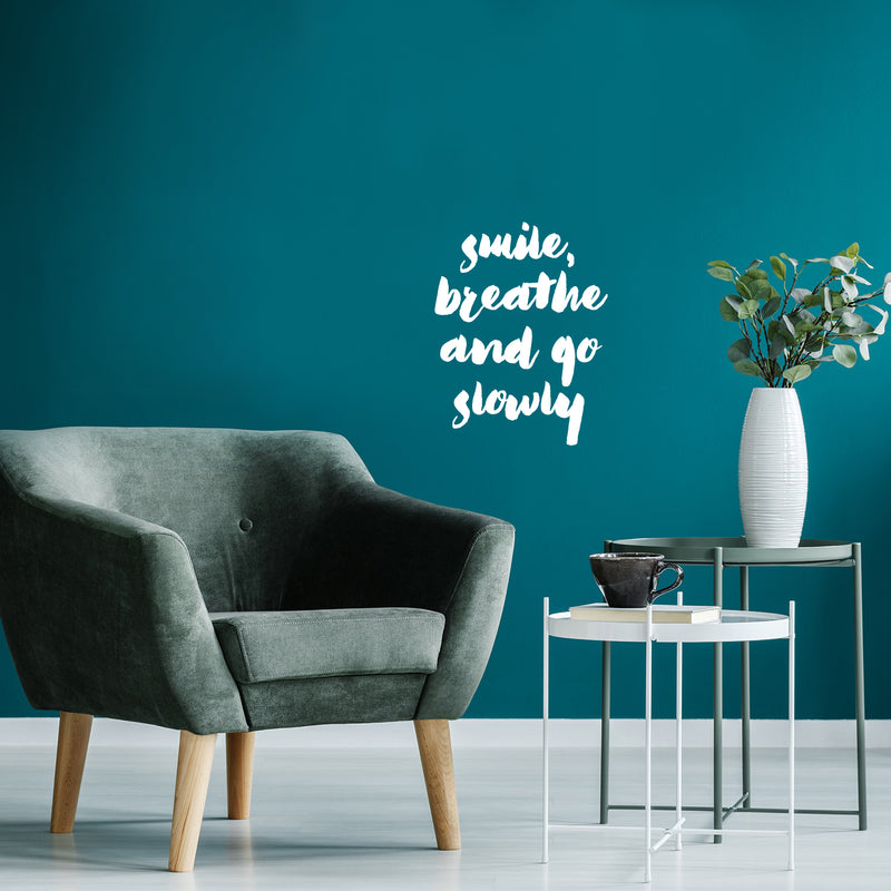 Vinyl Wall Art Decal - Smile Breathe And Go Slowly - Modern Fun Inspiring Lovely Good Vibes Quote Sticker For Home Kids Bedroom Playroom Classroom School Office Coffee Shop Decor 5