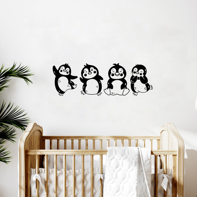 Vinyl Wall Art Decal - Penguin Family - Trendy Inspirational Cute Animal Design Sticker For Children Bedroom Home Baby Nursery Daycare Kids Room Decor 3