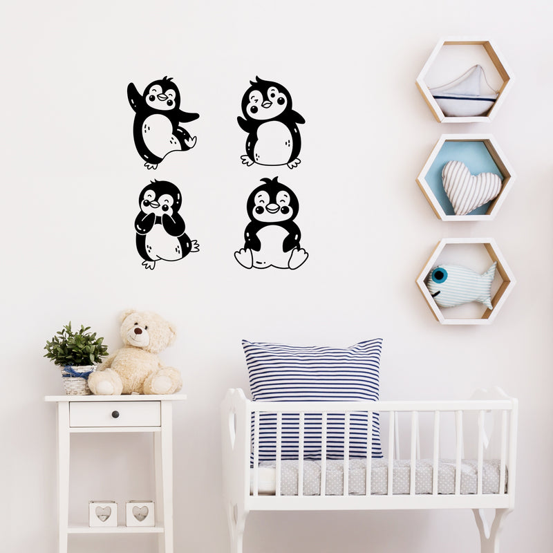 Vinyl Wall Art Decal -  Penguin Family - 13" x 40" - Trendy Inspirational Cute Animal Design Sticker For Children Bedroom Home Baby Nursery Daycare Kids Room Decor 2