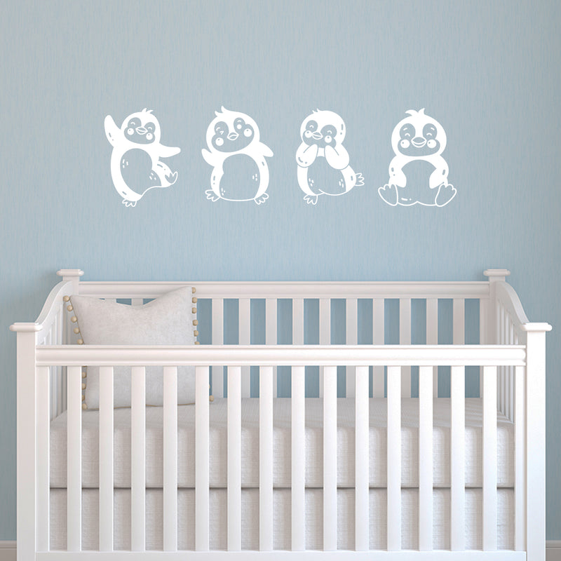 Vinyl Wall Art Decal -  Penguin Family - 13" x 40" - Trendy Inspirational Cute Animal Design Sticker For Children Bedroom Home Baby Nursery Daycare Kids Room Decor 2