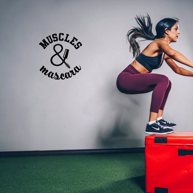 Vinyl Wall Art Decal - Muscles And Mascara - Trendy Inspirational Power Feminine Quote Sticker For Workout Room Yoga CrossFit Center Gym Fitness Lifestyle Decor 3