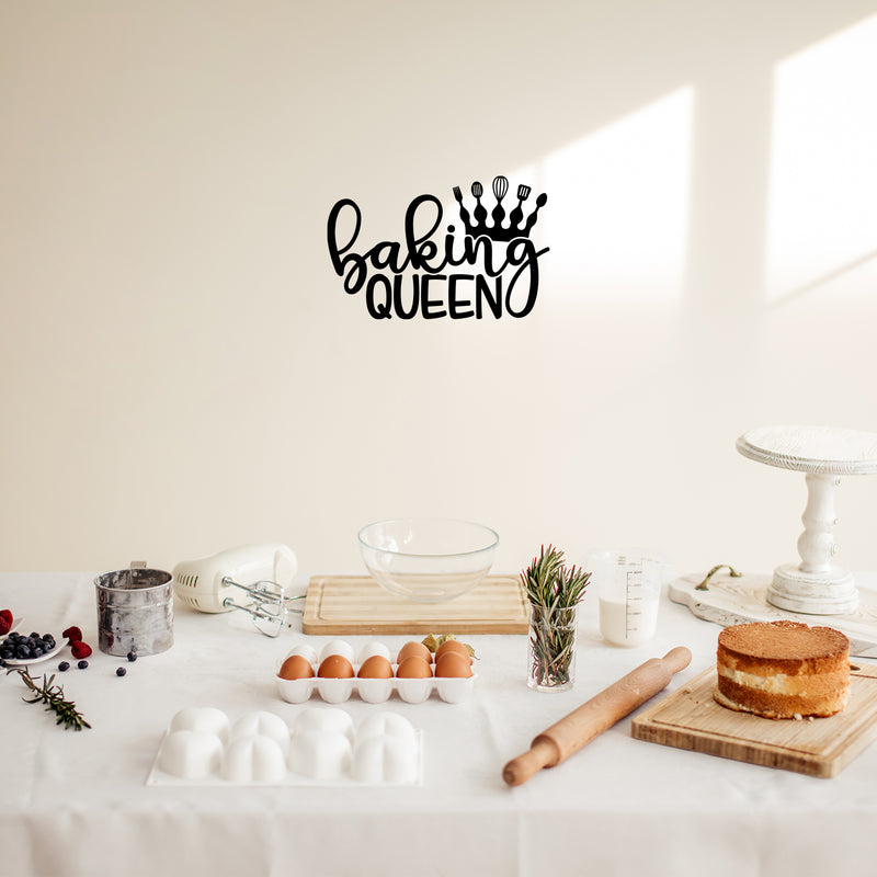 Vinyl Wall Art Decal - Baking Queen - Modern Inspirational Quote Crown Design Sticker For Home Bedroom Family Room Kitchen Dining Room Restaurant Decor 3