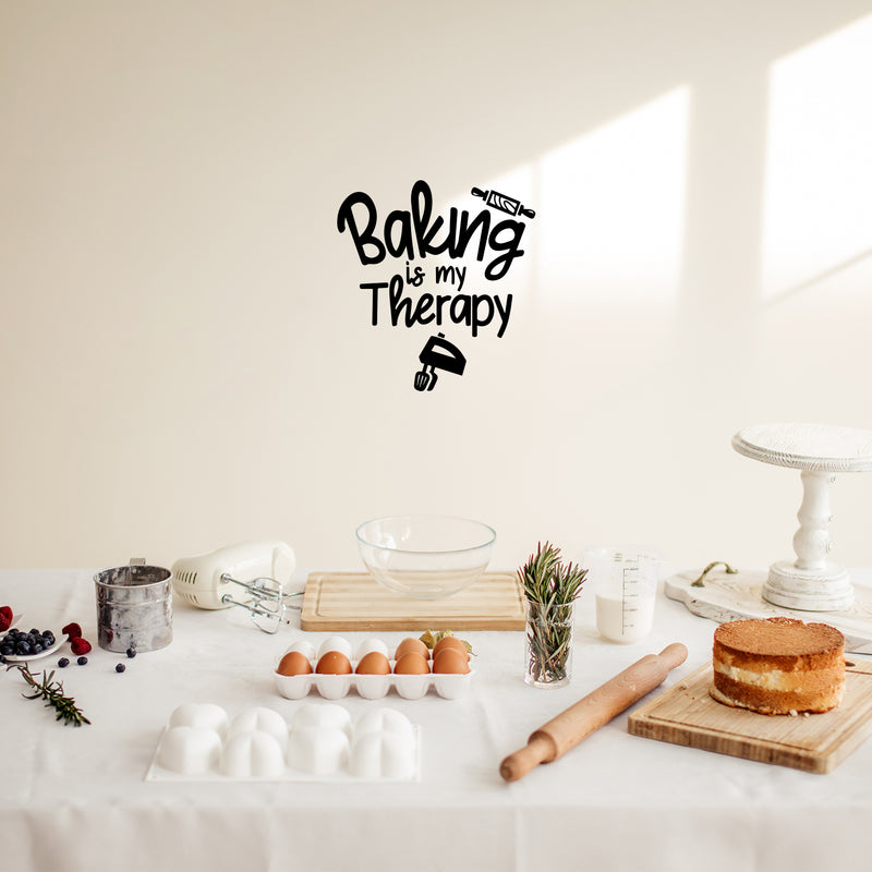 Vinyl Wall Art Decal - Baking Is My Therapy - Trendy Funny Quote Electric Mixer Design Sticker For Home Kitchen Office Restaurant Storefront Decor 3