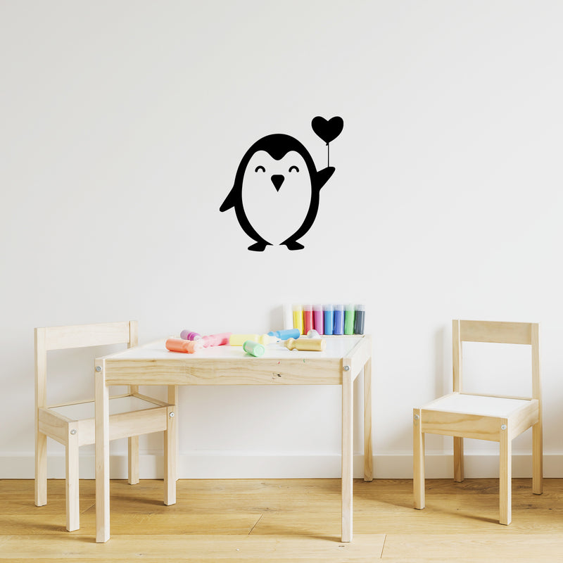 Vinyl Wall Art Decal - Penguin Balloon Heart - Trendy Inspirational Cute Animal Design Sticker For Children Bedroom Home Baby Nursery Daycare Kids Room Decor 2