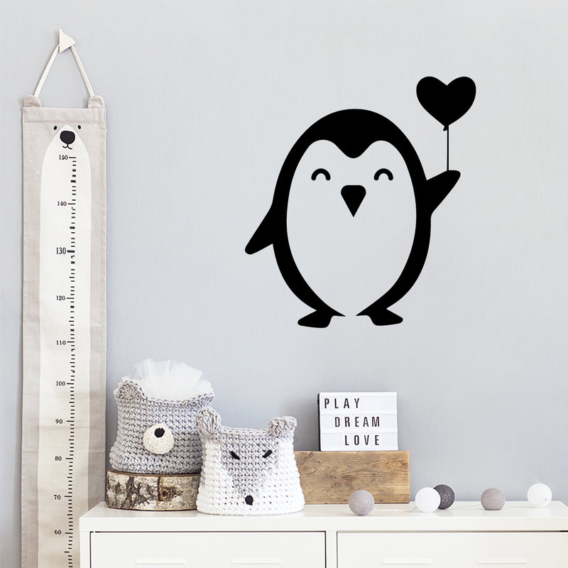 Vinyl Wall Art Decal - Penguin Balloon Heart - Trendy Inspirational Cute Animal Design Sticker For Children Bedroom Home Baby Nursery Daycare Kids Room Decor 3