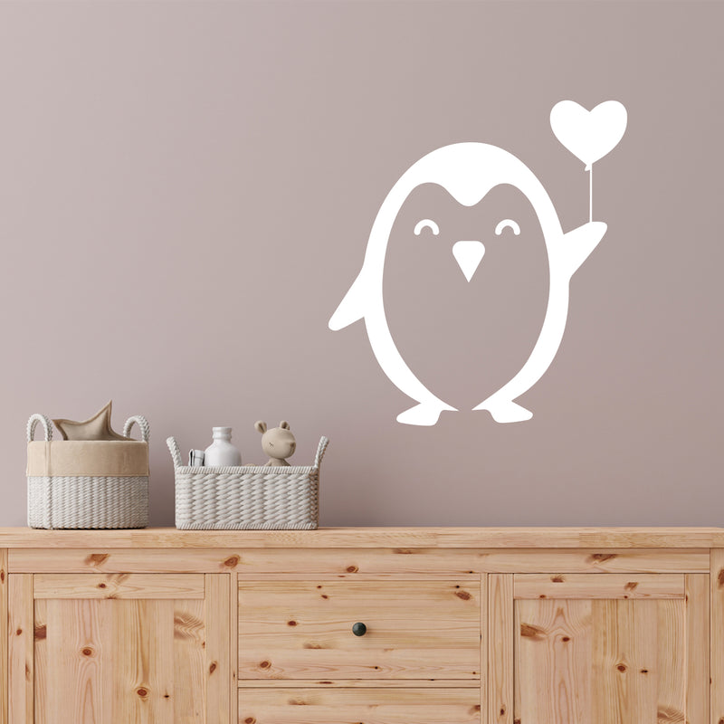 Vinyl Wall Art Decal - Penguin Balloon Heart - 12" x 11" - Trendy Inspirational Cute Animal Design Sticker For Children Bedroom Home Baby Nursery Daycare Kids Room Decor 3