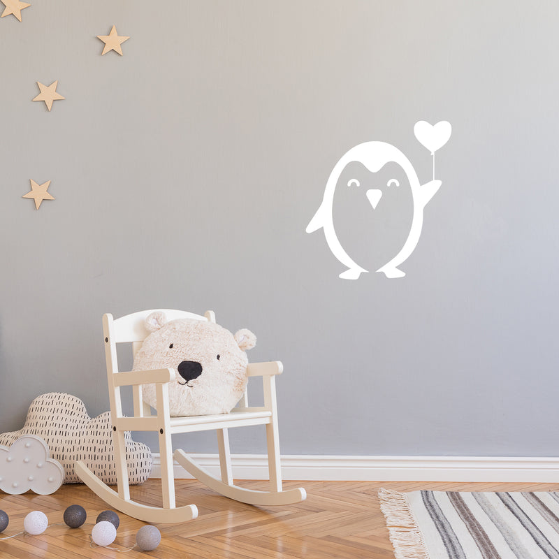 Vinyl Wall Art Decal - Penguin Balloon Heart - 12" x 11" - Trendy Inspirational Cute Animal Design Sticker For Children Bedroom Home Baby Nursery Daycare Kids Room Decor 2