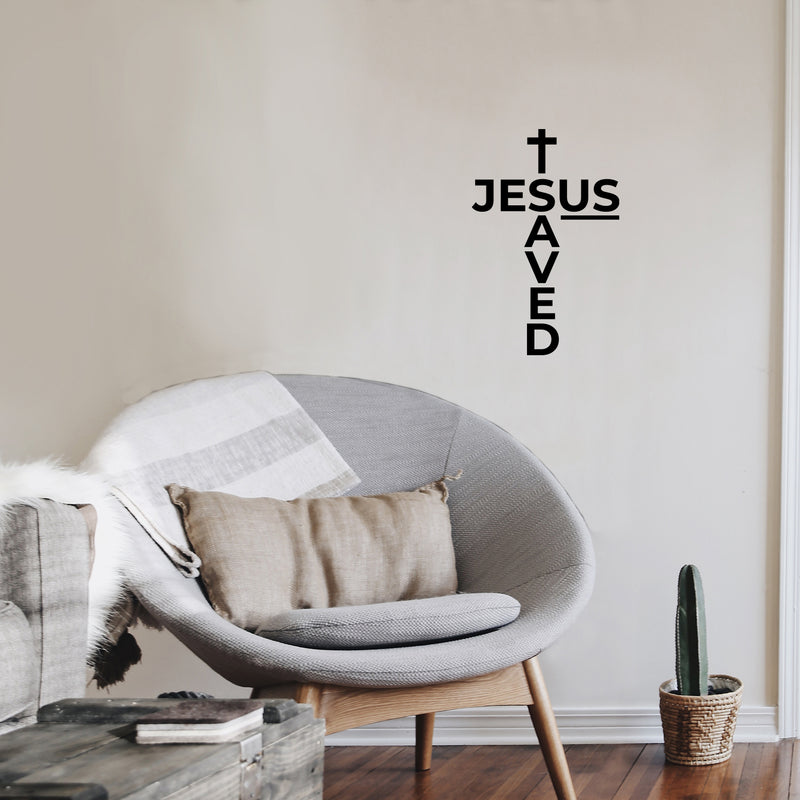 Vinyl Wall Art Decal - Jesus Saved - Modern Inspirational Lovely Faith Quote Sticker For Home Bedroom Closet Living Room Family Room Religious Center Storefront Decor 3