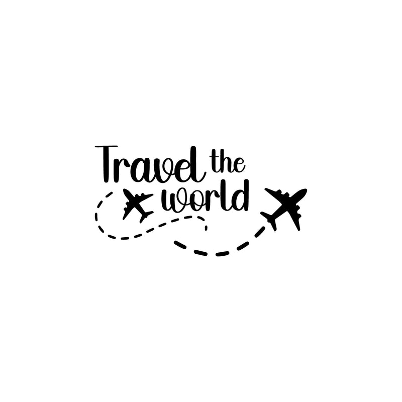 Vinyl Wall Art Decal - Travel The World - Inspirational Good Vibes Quote Airplane Design Sticker For Travel Lovers Home Office Bedroom Living Room Decor 1