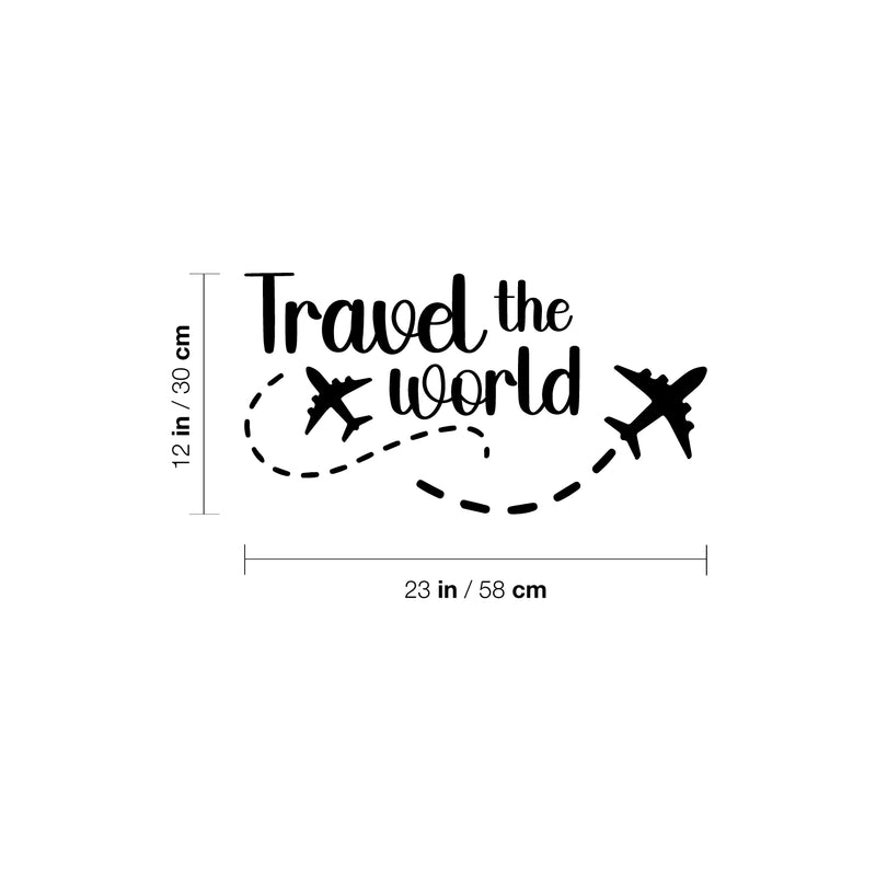 Vinyl Wall Art Decal - Travel The World - Inspirational Good Vibes Quote Airplane Design Sticker For Travel Lovers Home Office Bedroom Living Room Decor 4